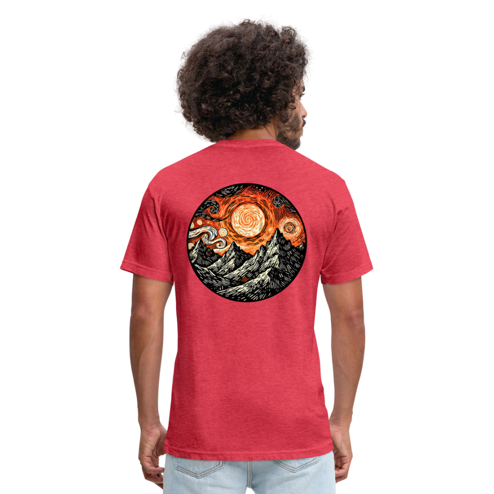 Orange Swirling Mountains Graphic Unisex Fitted Cotton/Poly T-Shirt with Logo - heather red