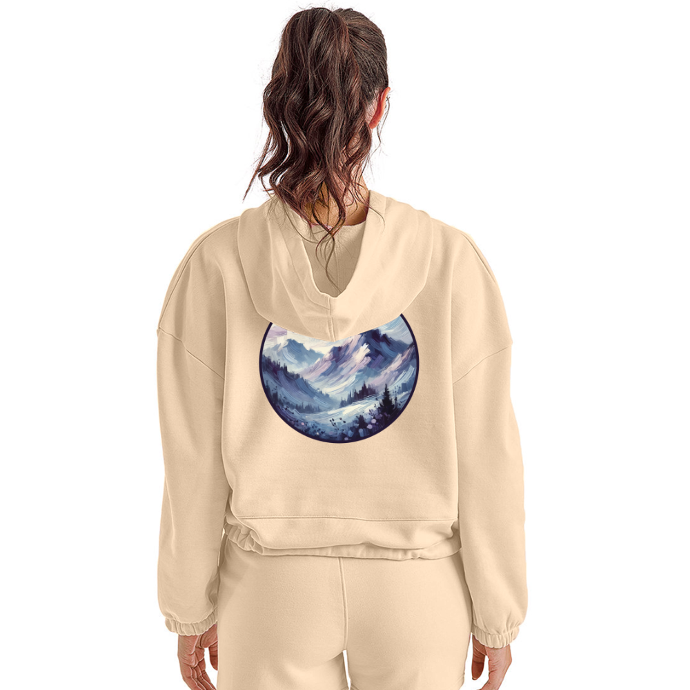 Women’s Lavender Blue Mountain Range Graphic Cropped Hoodie with Logo - nude