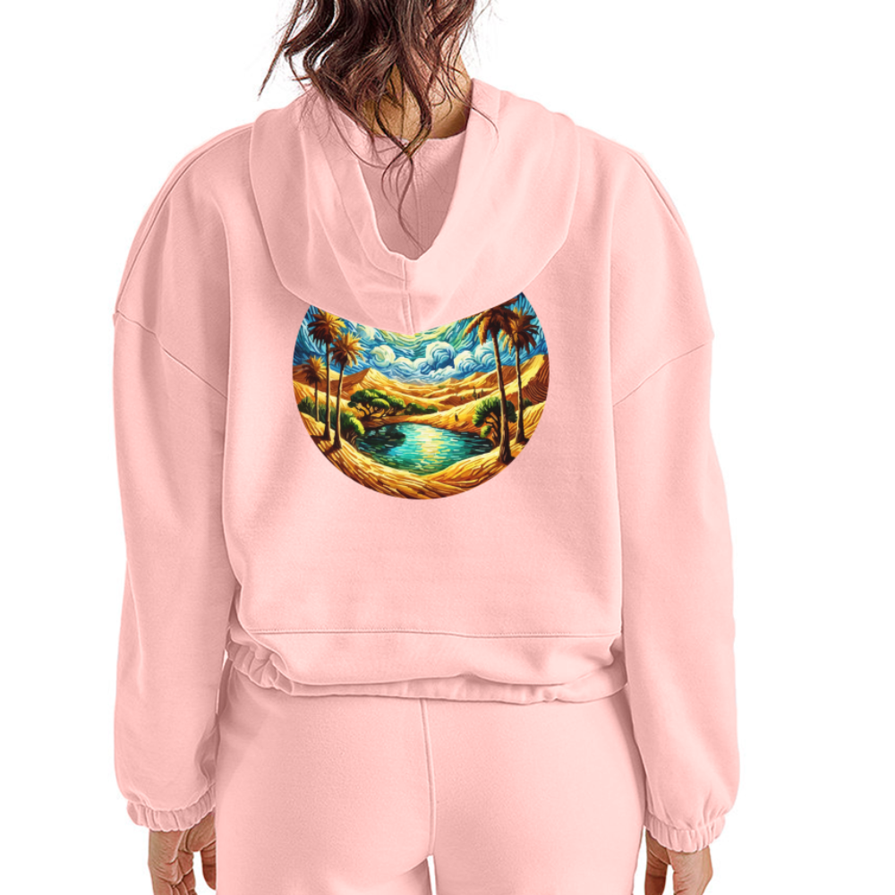 Women’s Desert Oasis Graphic Cropped Hoodie with Logo - light pink