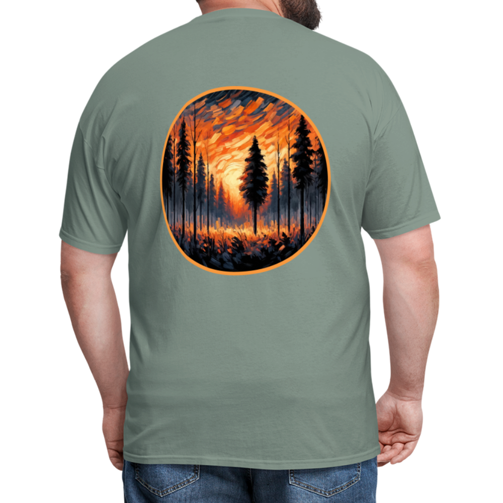 Orange Forest Sunset Unisex Classic T-Shirt with Logo - sage