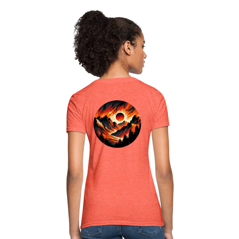 Women's Orange and Black Mountain Range T-Shirt with Logo - heather coral