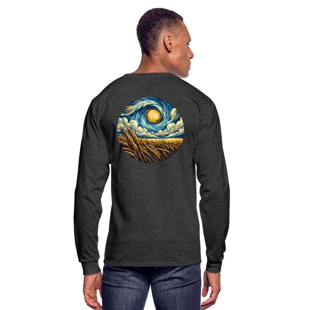 Men's Wheat Field Graphic Long Sleeve Shirt with Logo - heather black