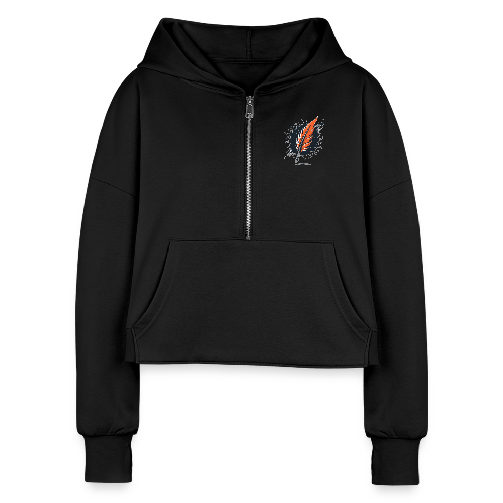 Women's Brushed Orange and Black Mountain Range Graphic Half Zip Cropped Hoodie with Logo - black