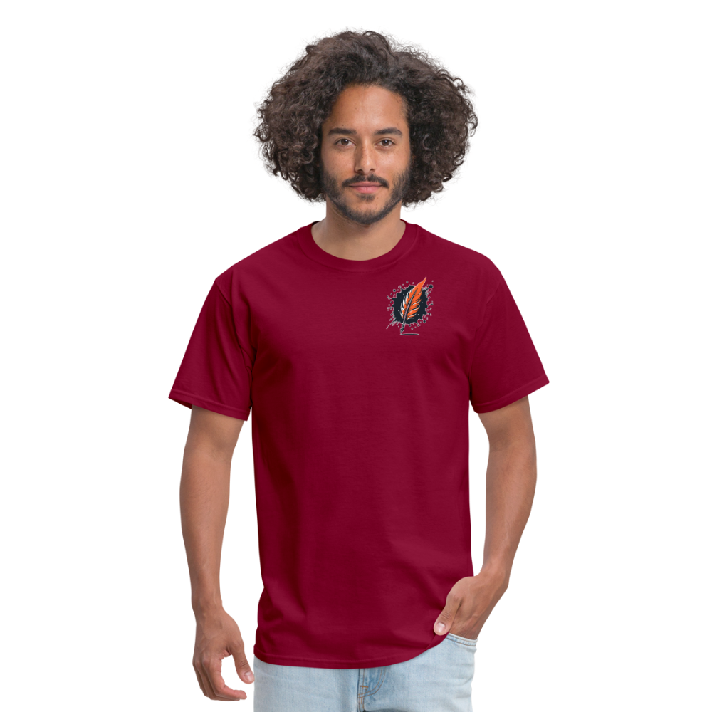 Purple Swirling Sky Reflected on Lake Graphic Unisex Classic T-Shirt with Logo - burgundy