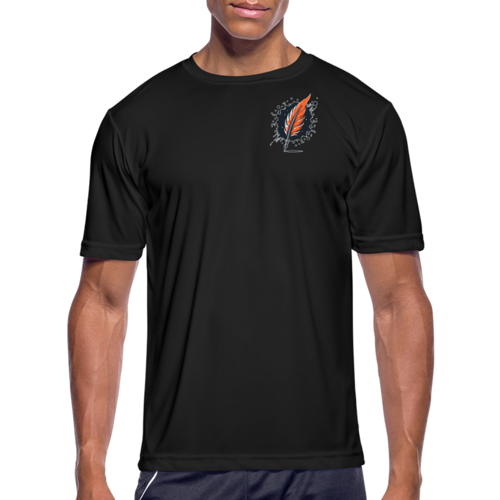 Men’s Lavender Blue Mountain Range Graphic Moisture Wicking Performance T-Shirt with Logo - black