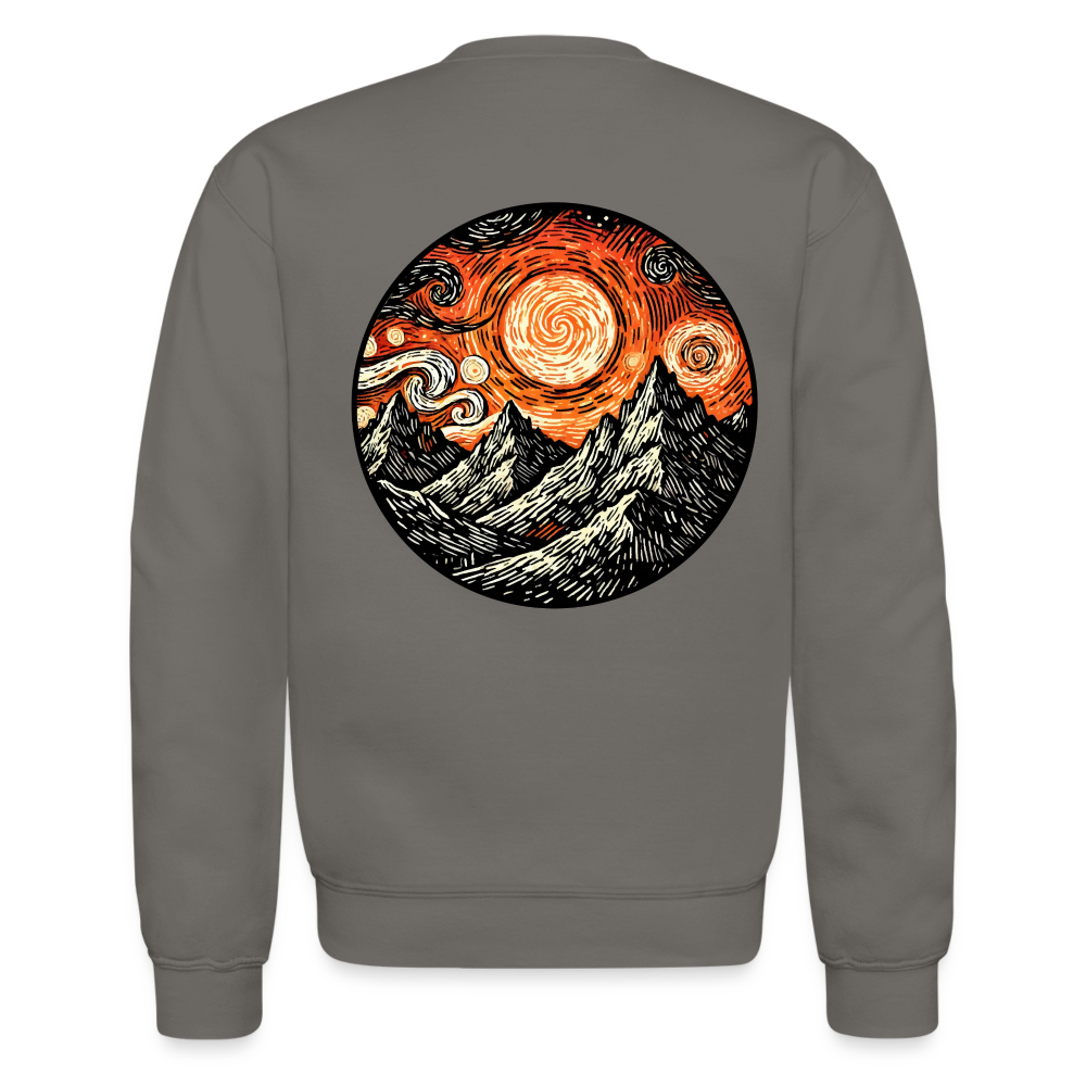 Orange Swirling Mountains Graphic Crewneck Sweatshirt with Logo - asphalt gray