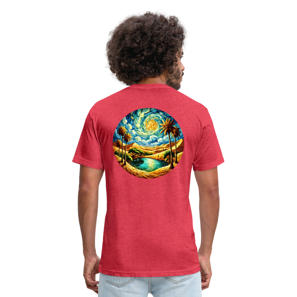 Desert Oasis Graphic Unisex Fitted Cotton/Poly T-Shirt with Logo - heather red