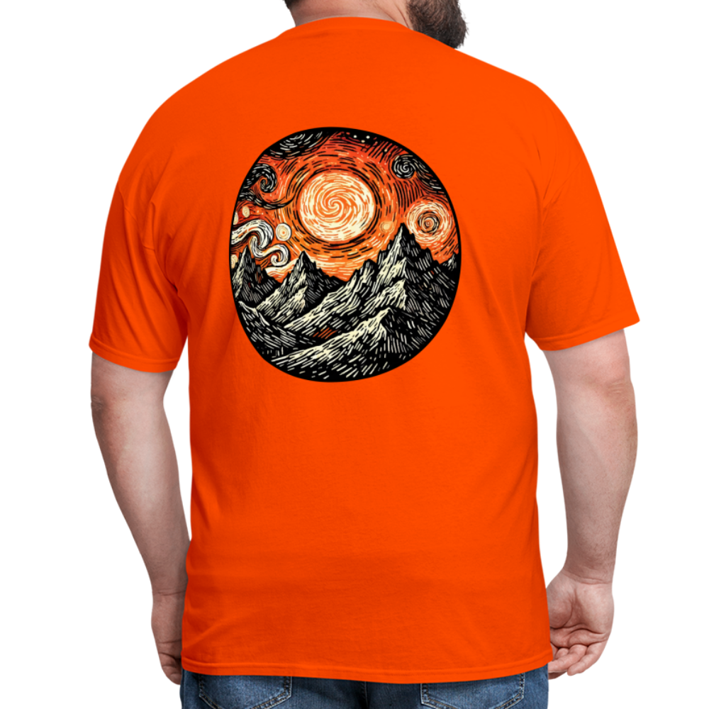 Orange Swirling Mountains Graphic Unisex Classic T-Shirt with Logo - orange