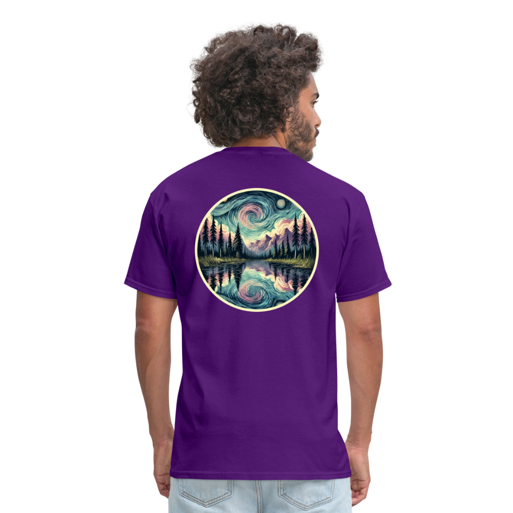 Purple Swirling Sky Reflected on Lake Graphic Unisex Classic T-Shirt with Logo - purple