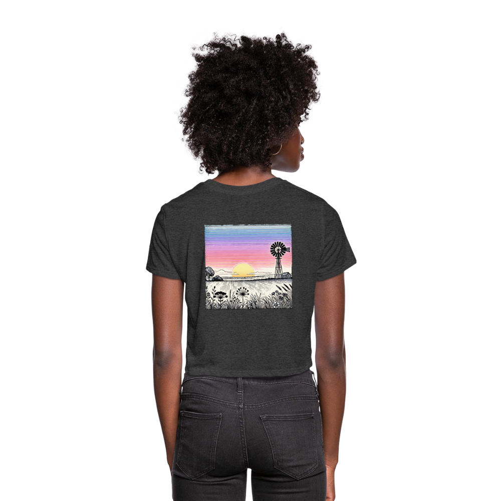 Women's Colored Prairie Landscape Graphic Cropped T-Shirt with Logo - deep heather