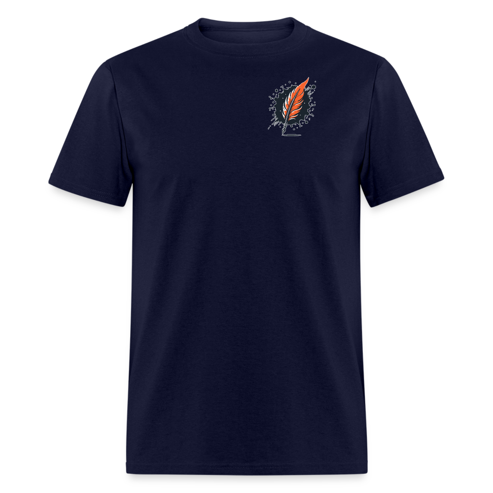 Orange Swirling Mountains Graphic Unisex Classic T-Shirt with Logo - navy