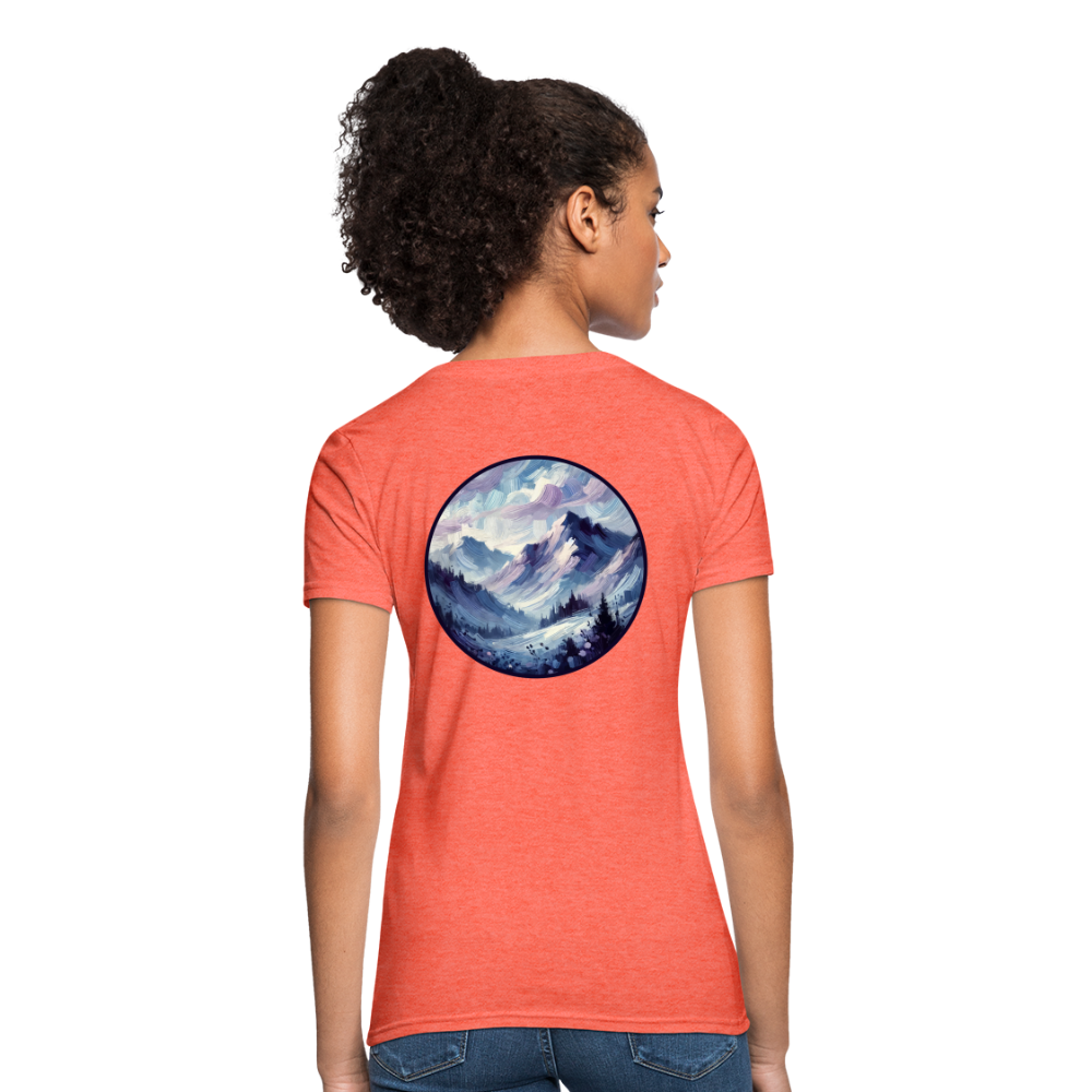 Women's Lavender Blue Mountain Range T-Shirt with Logo - heather coral