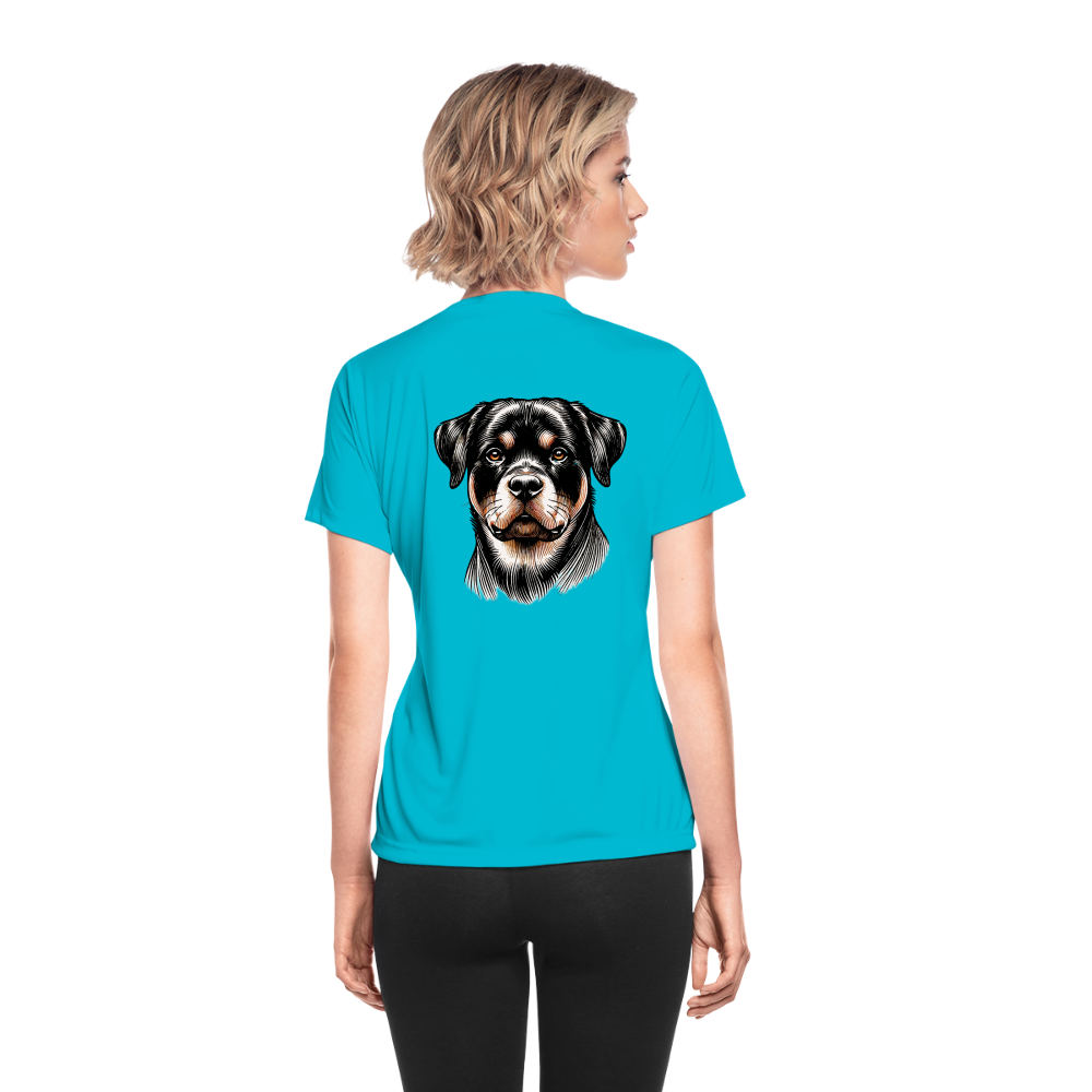 Women's Fine Line Rottweiler Graphic Moisture Wicking Performance T-Shirt with Logo - turquoise