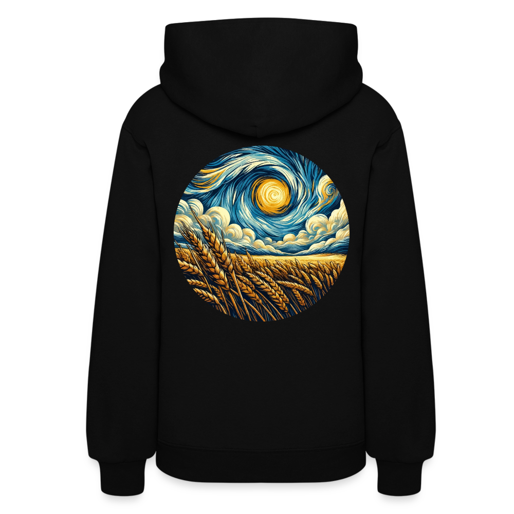 Women's Wheat Field Graphic Hoodie with Logo - black