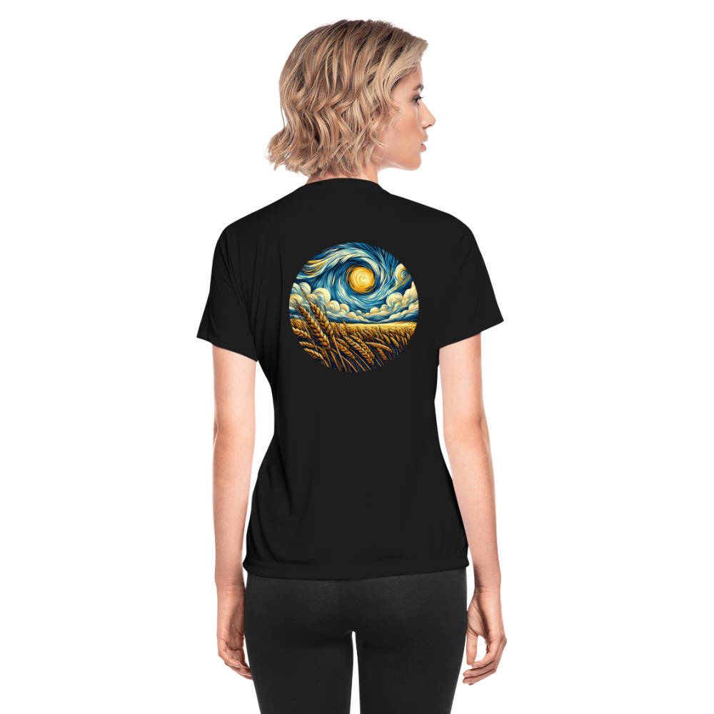 Women's Wheat Field Graphic Moisture Wicking Performance T-Shirt with Logo - black