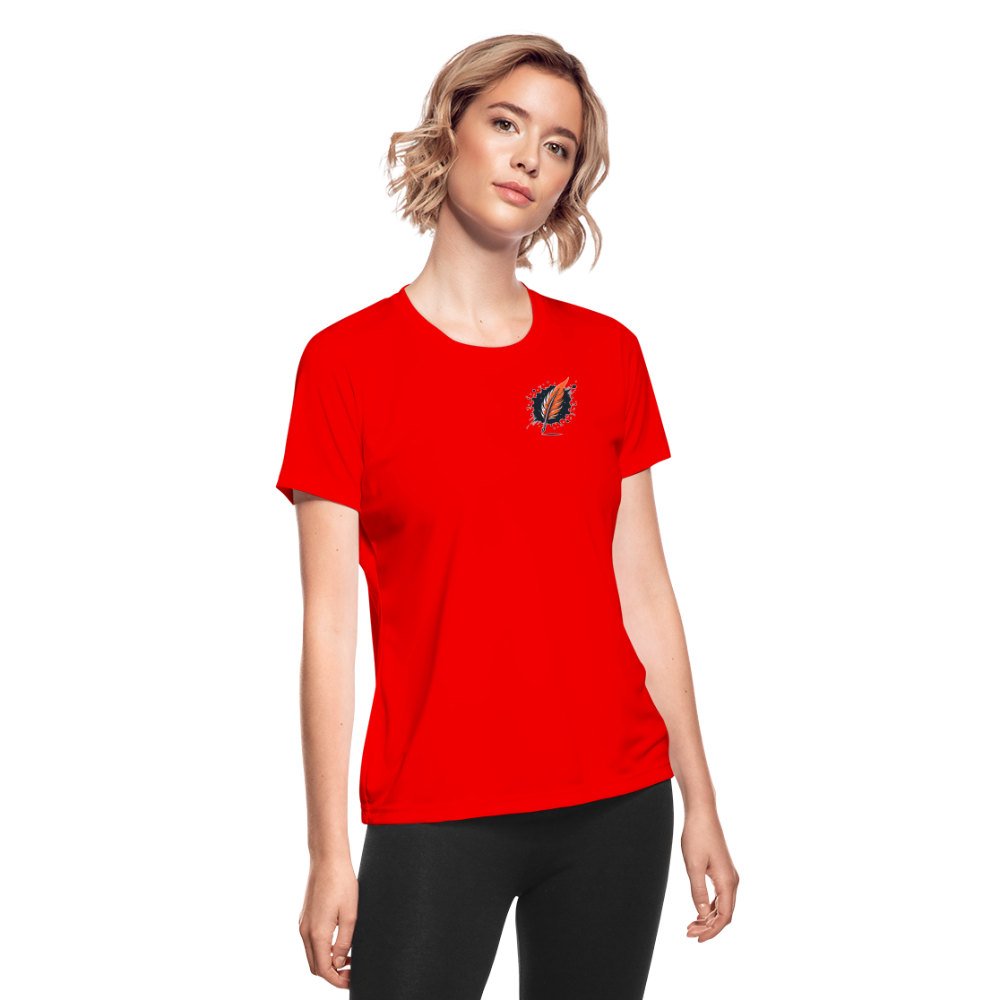 Women's Waterfall Graphic Moisture Wicking Performance T-Shirt with Logo - red