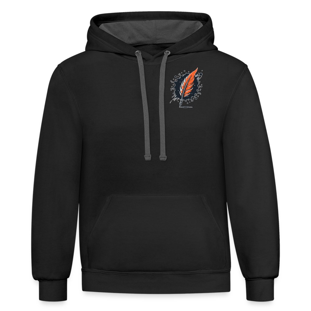 Orange and Black Mountain Range Graphic Unisex Contrast Hoodie with Logo - black/asphalt