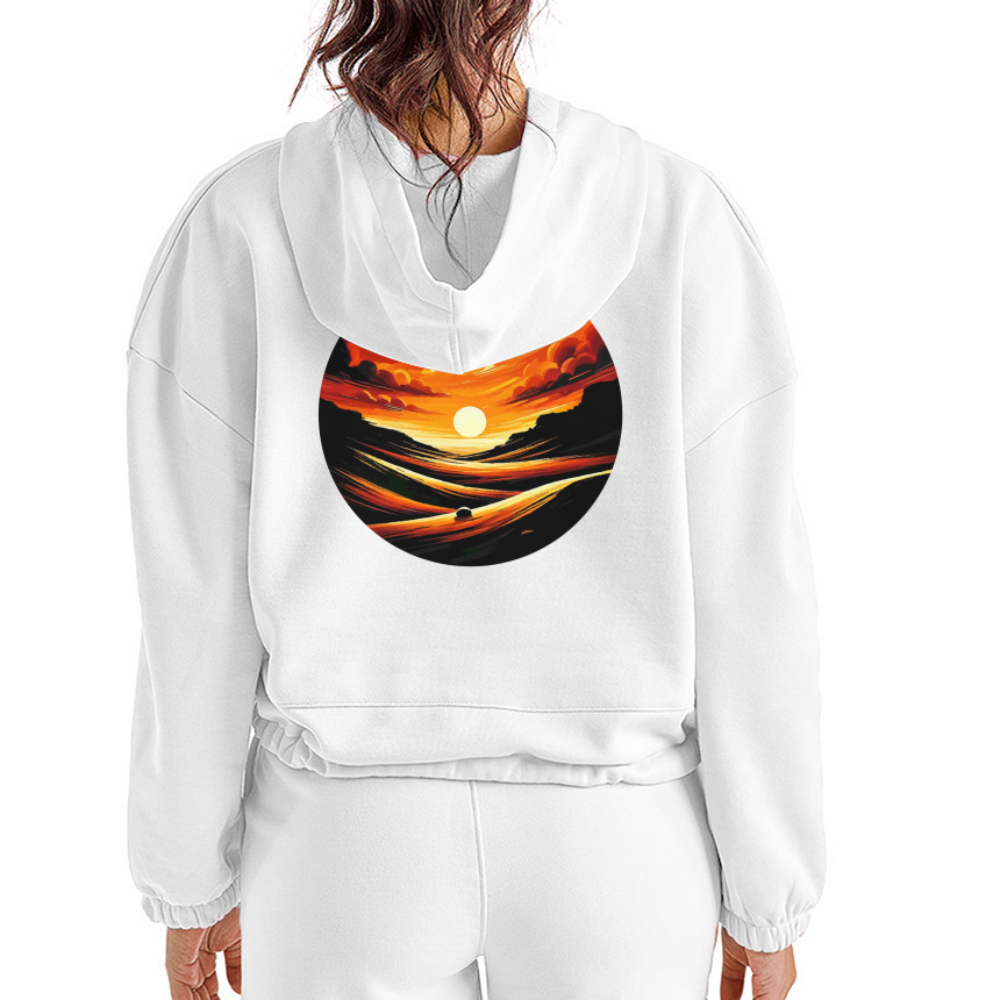 Women’s Desert Sunset Graphic Cropped Hoodie with Logo - white