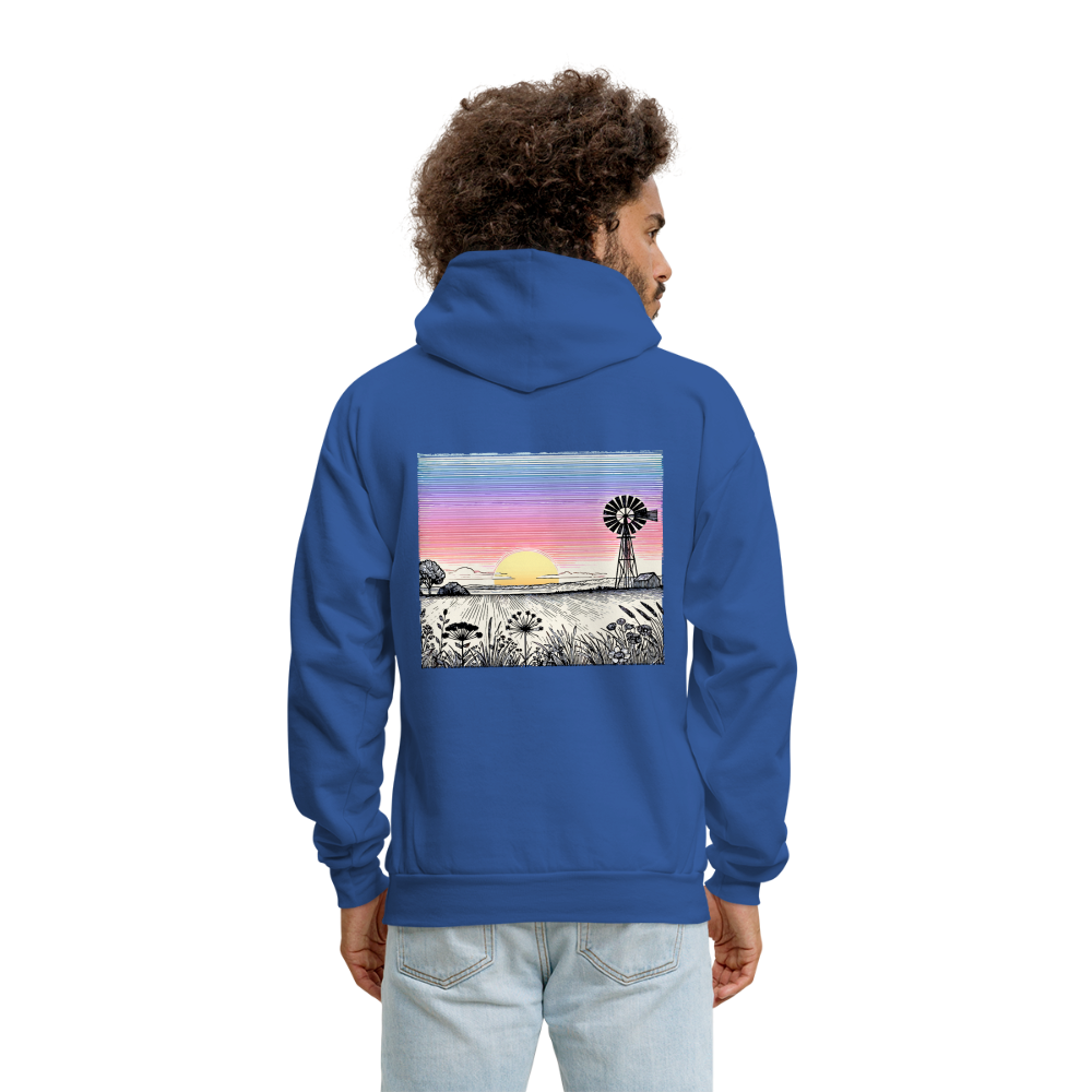 Men's Colored Prairie Landscape Graphic Hoodie with Logo - royal blue