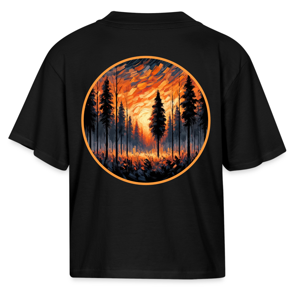 Women's Orange Forest Sunset Graphic Boxy Tee with Logo - black