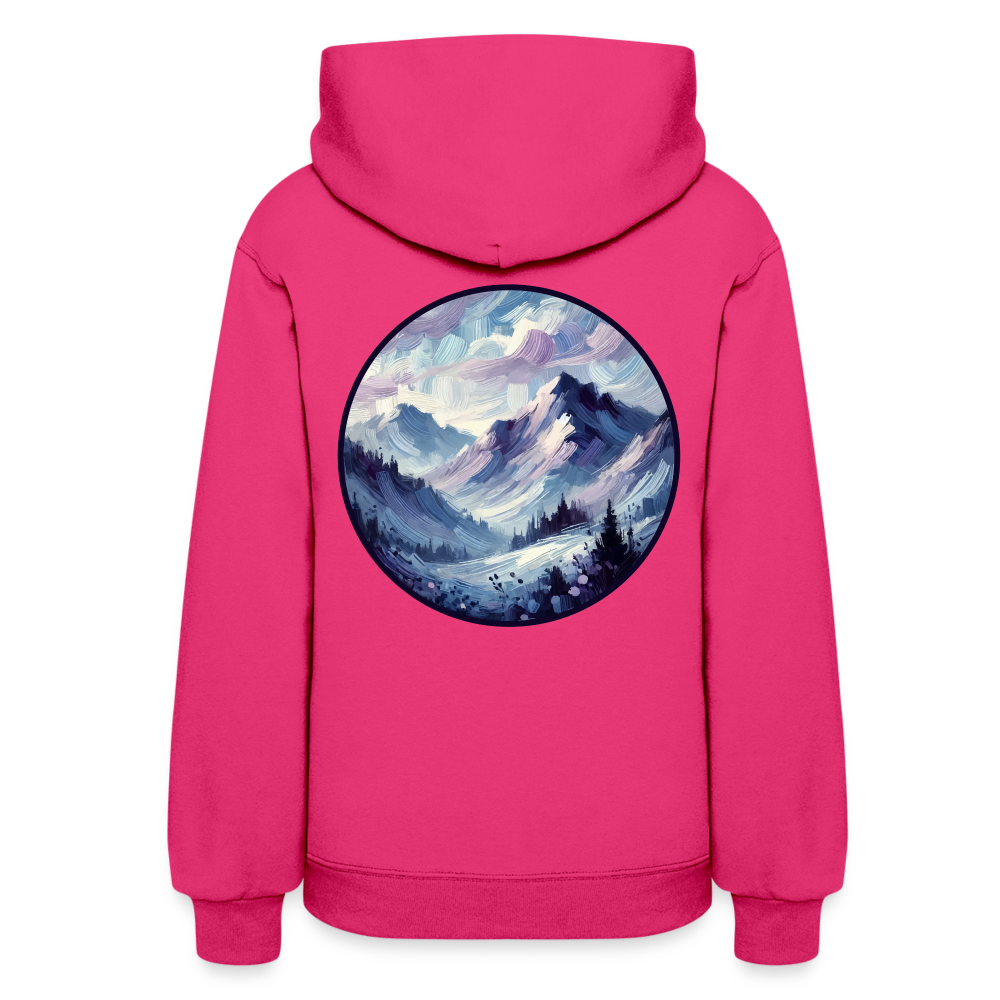 Women's Lavender Blue Mountain Range Graphic Hoodie with Logo - fuchsia