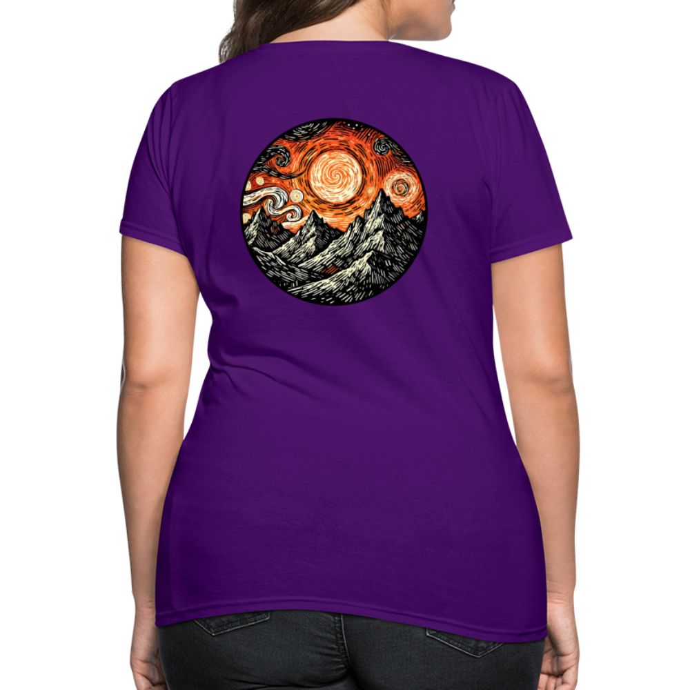 Women's Orange Swirling Mountains Graphic T-Shirt with Logo - purple