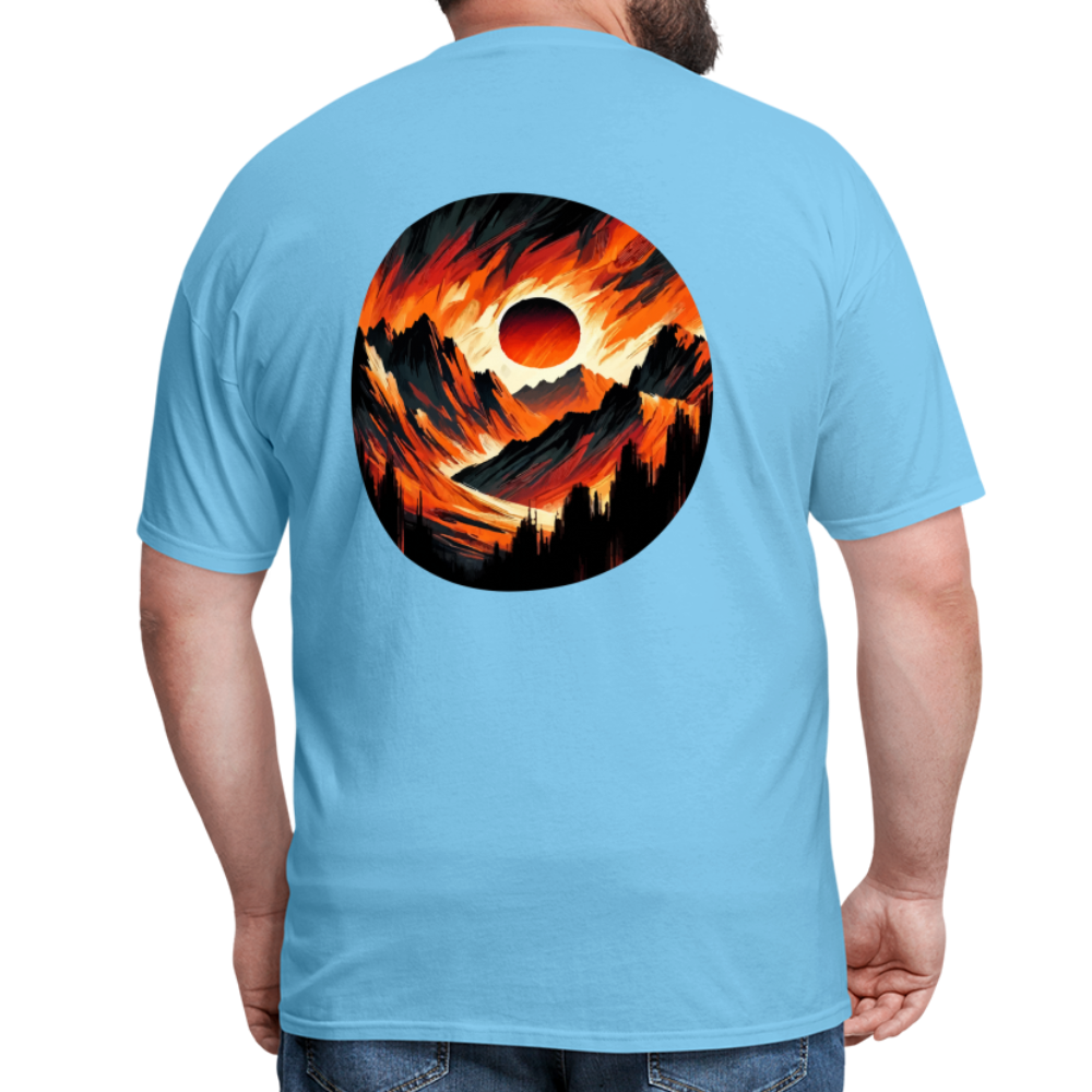 Orange and Black Mountain Range Unisex Classic T-Shirt with Logo - aquatic blue