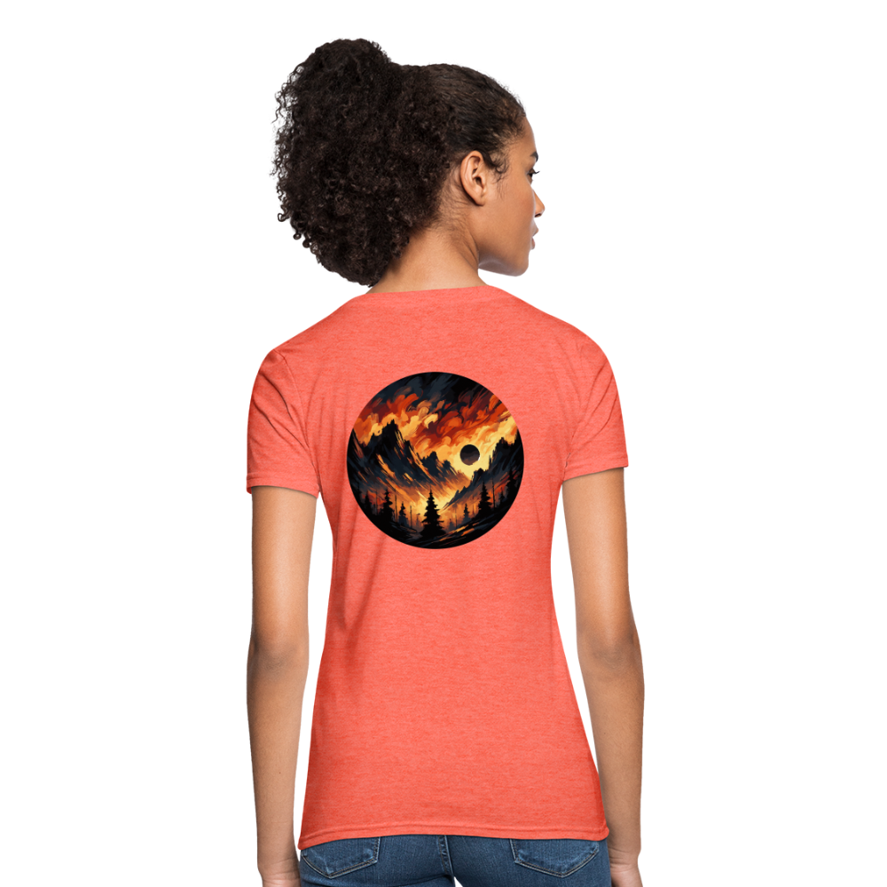 Women's Brushed Orange and Black Mountain Range T-Shirt with Logo - heather coral