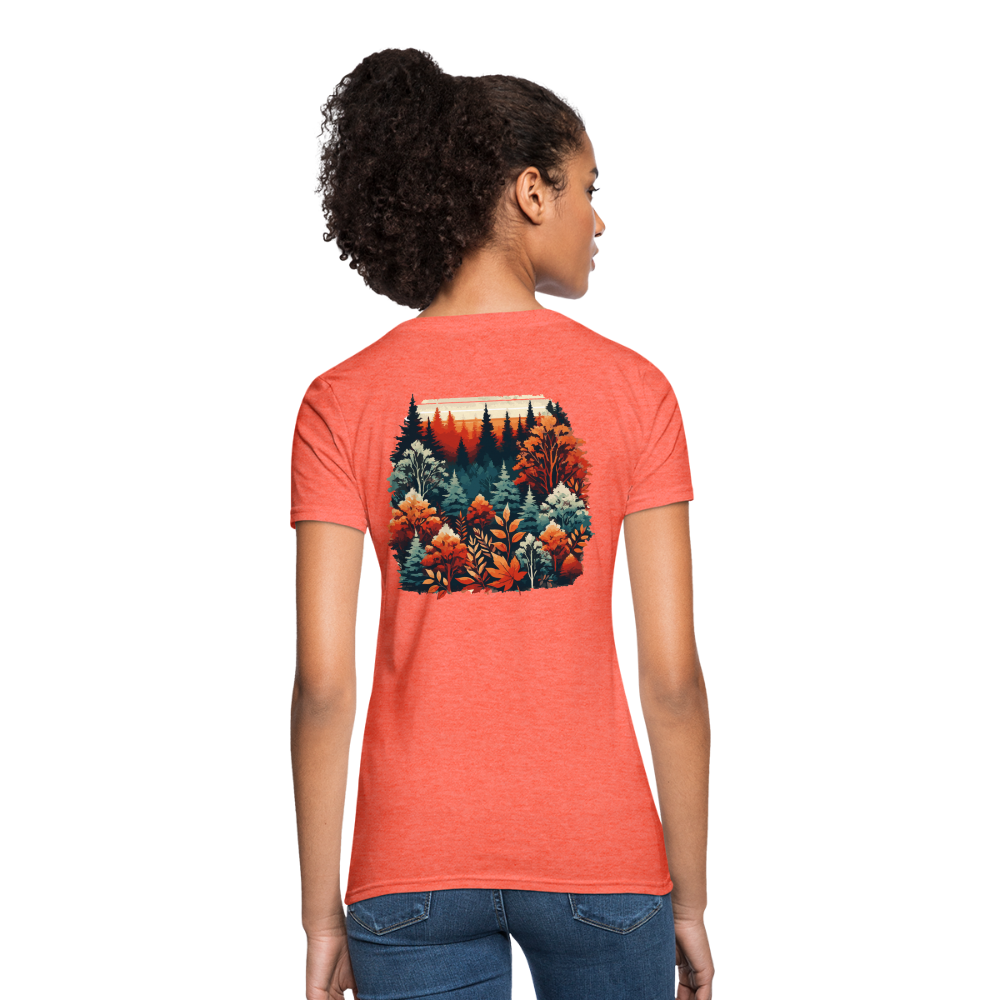 Women's Autumn Leaves Graphic T-Shirt with Logo - heather coral