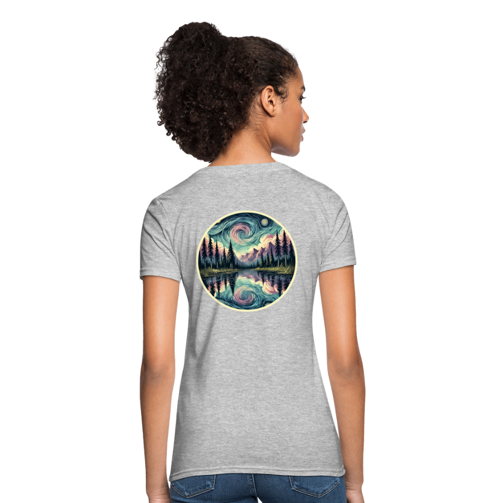 Women's Purple Swirling Sky Reflected on Lake Graphic T-Shirt with Logo - heather gray