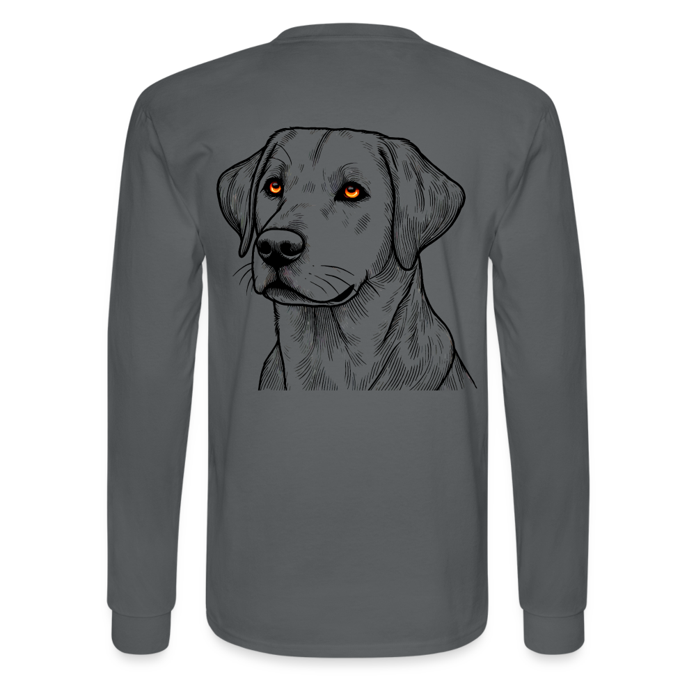 Men's Fine Line Labrador Graphic Long Sleeve Shirt with Logo - charcoal