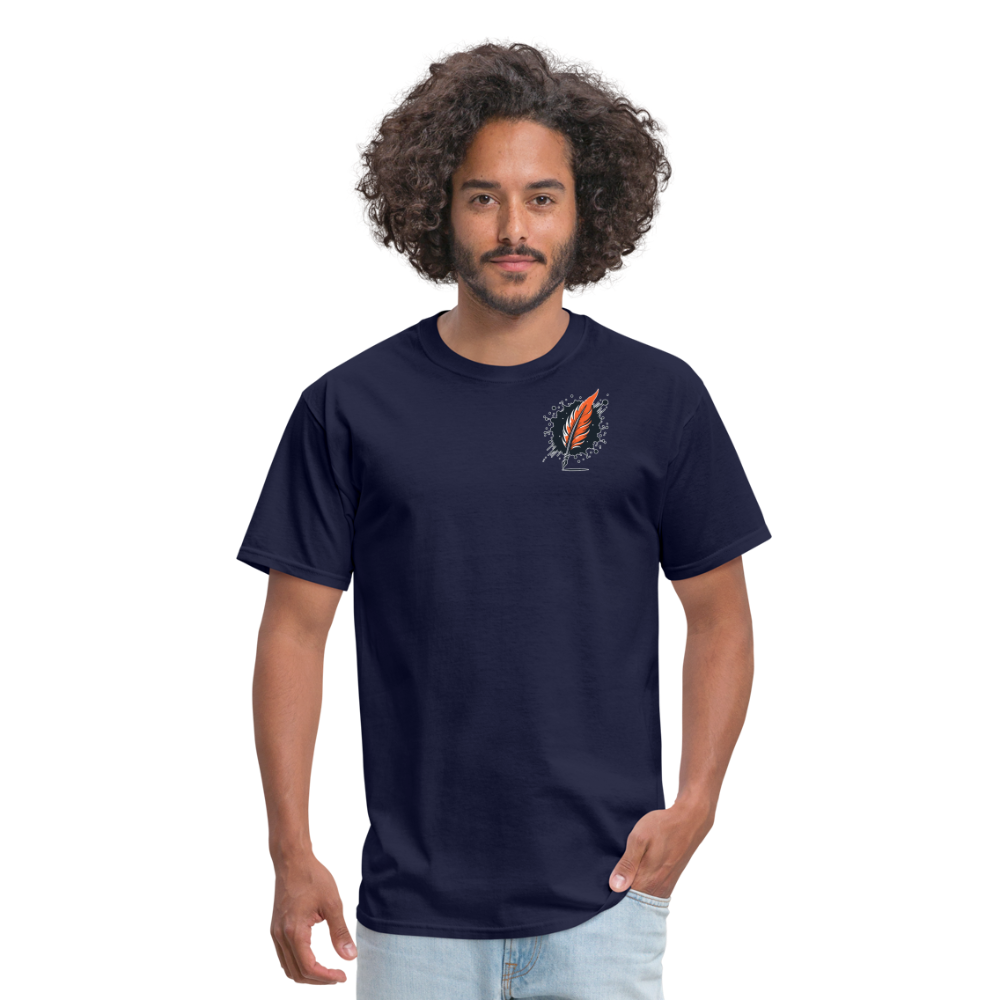 Orange and Black Mountain Range Unisex Classic T-Shirt with Logo - navy