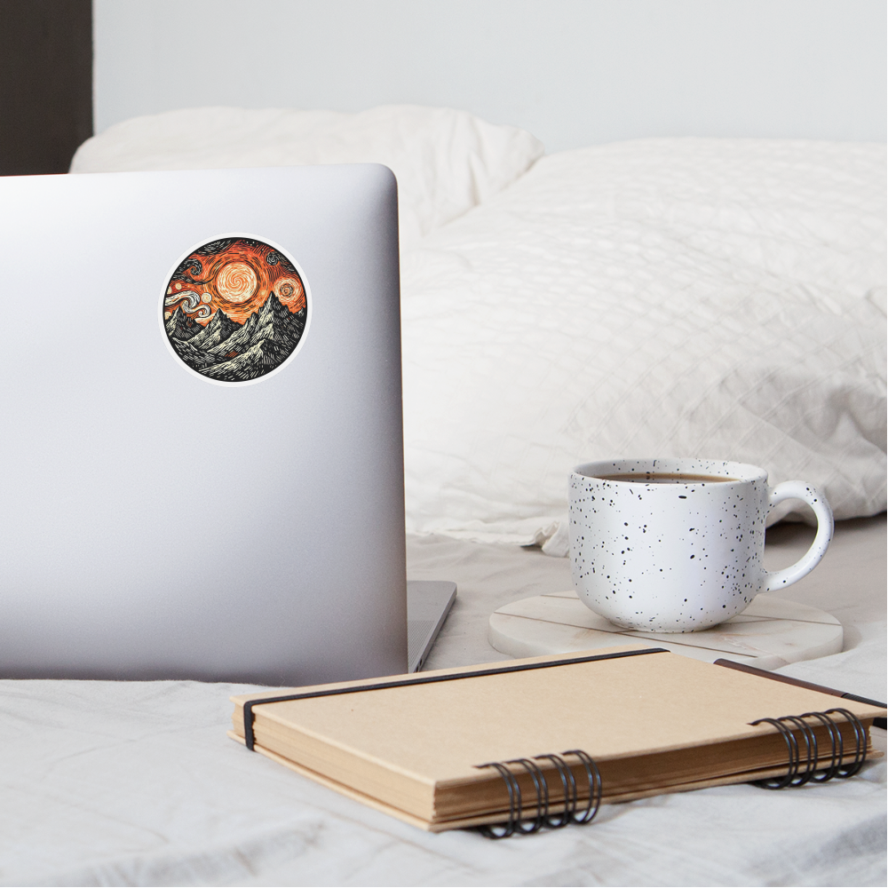 Swirling Orange Mountain Sticker - white matte