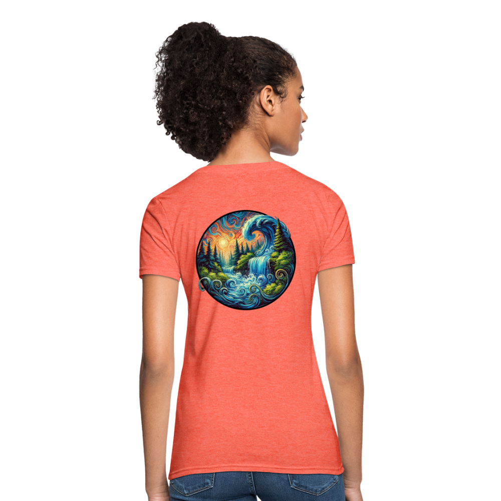 Women's Waterfall Graphic T-Shirt with Logo - heather coral