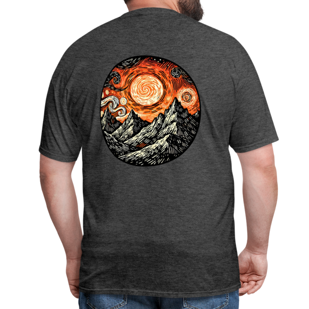 Orange Swirling Mountains Graphic Unisex Classic T-Shirt with Logo - heather black