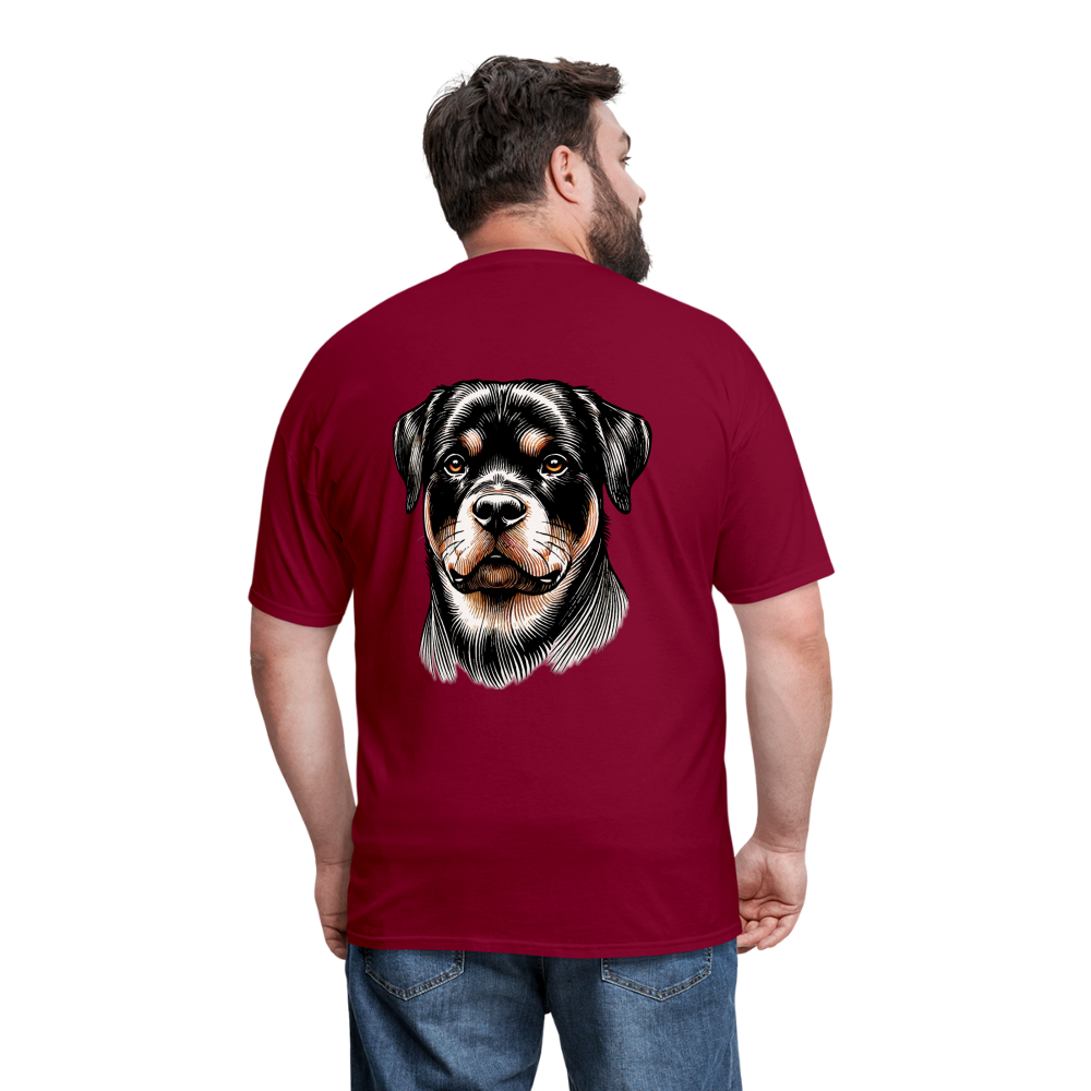 Fine Line Rottweiler Graphic Unisex Classic T-Shirt with Logo - burgundy