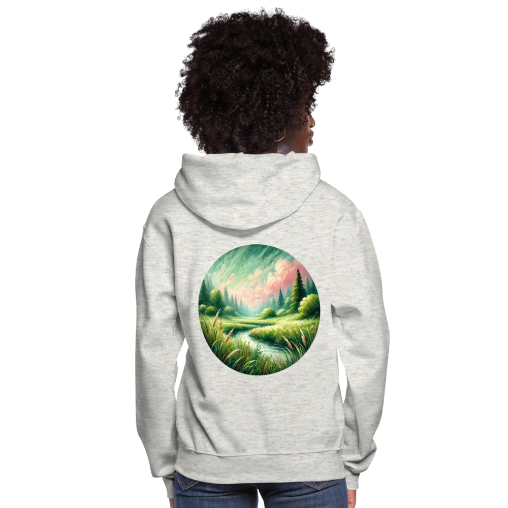 Women's Meadow Graphic Hoodie with Logo - heather oatmeal