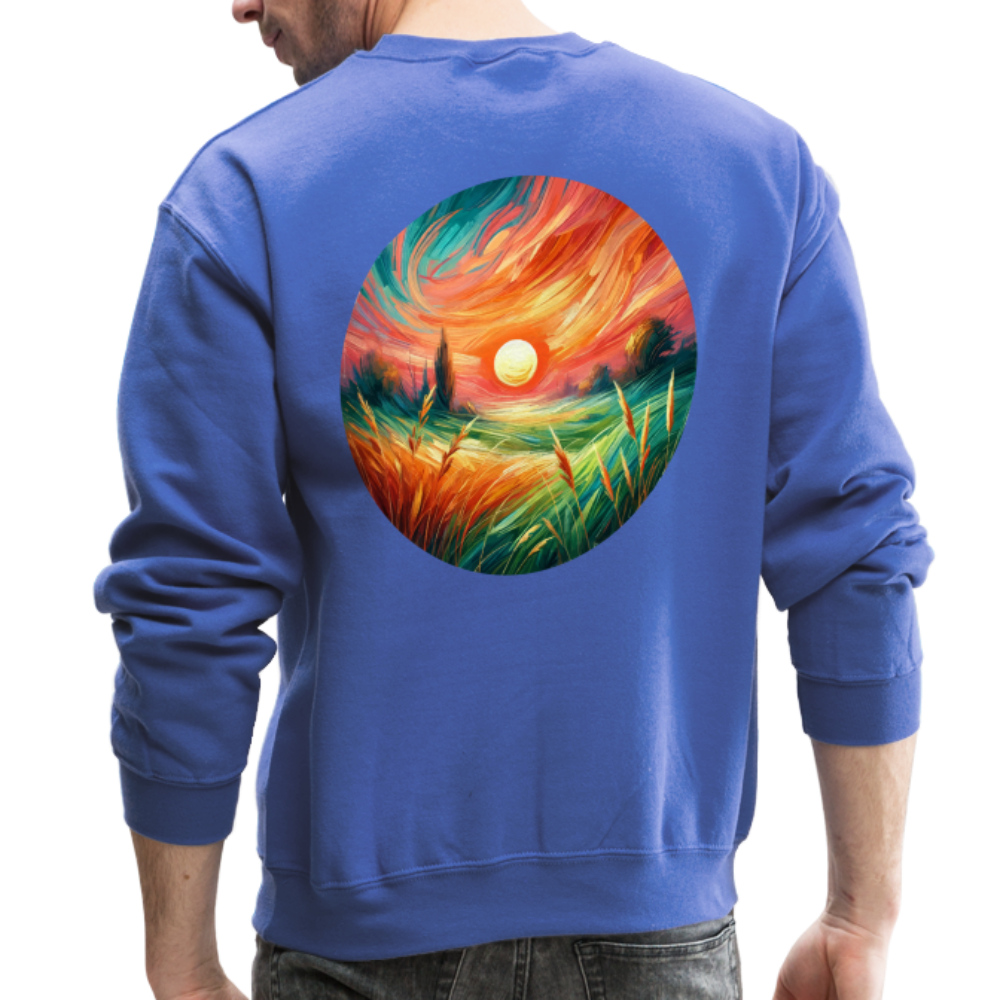 Pink Wheat Field Graphic Crewneck Sweatshirt with Logo - royal blue