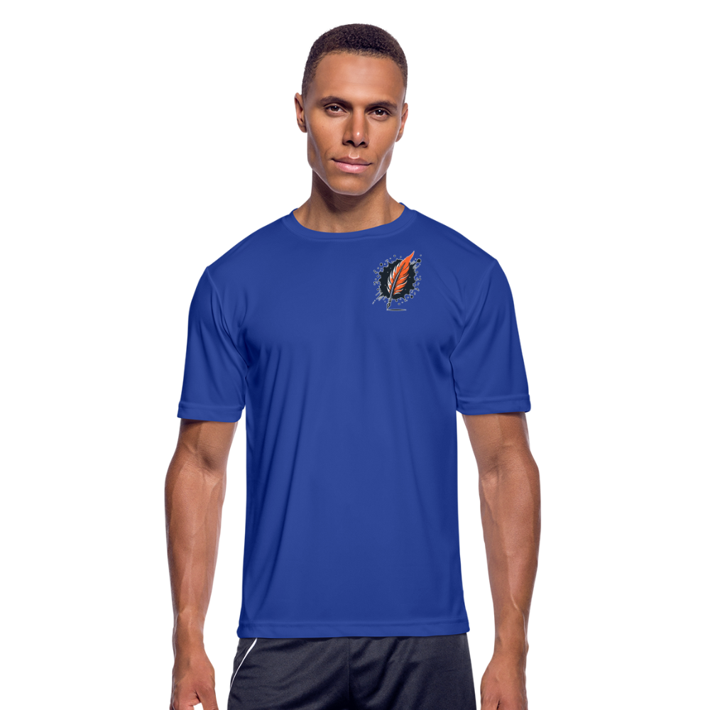 Men’s Lavender Blue Mountain Range Graphic Moisture Wicking Performance T-Shirt with Logo - royal blue