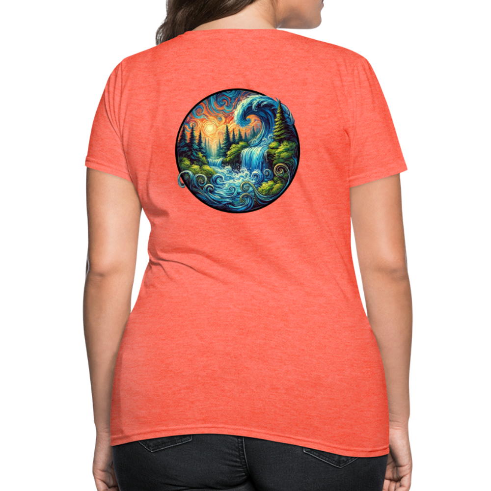 Women's Waterfall Graphic T-Shirt with Logo - heather coral