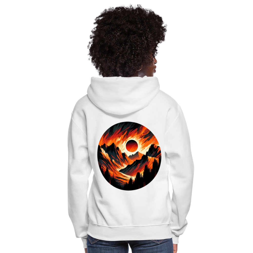 Women's Orange and Black Mountain Range Graphic Hoodie with Logo - white