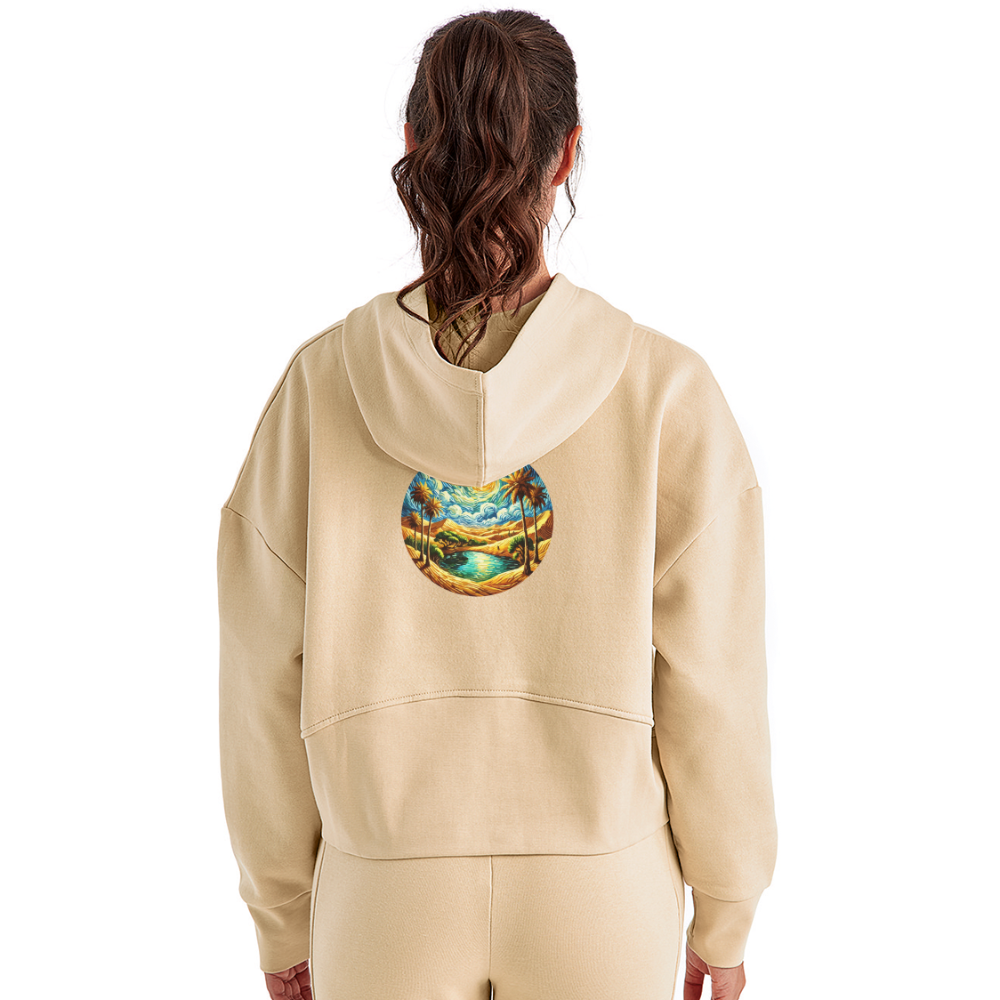 Women's Desert Oasis Graphic Half Zip Cropped Hoodie with Logo - nude