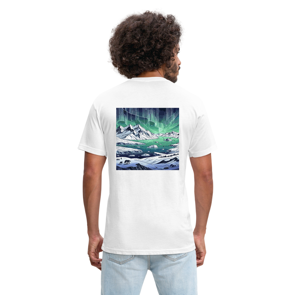 Colored Northern Lights Arctic Landscape Graphic Unisex Fitted Cotton/Poly T-Shirt with Logo - white