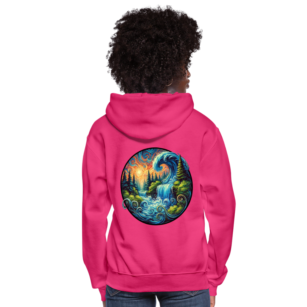 Women's Waterfall Graphic Hoodie with Logo - fuchsia