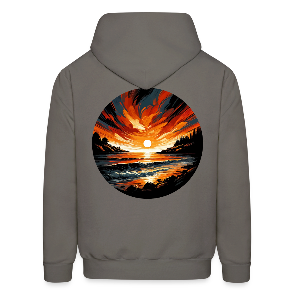 Men's Beach Sunset Graphic Hoodie with Logo - asphalt gray