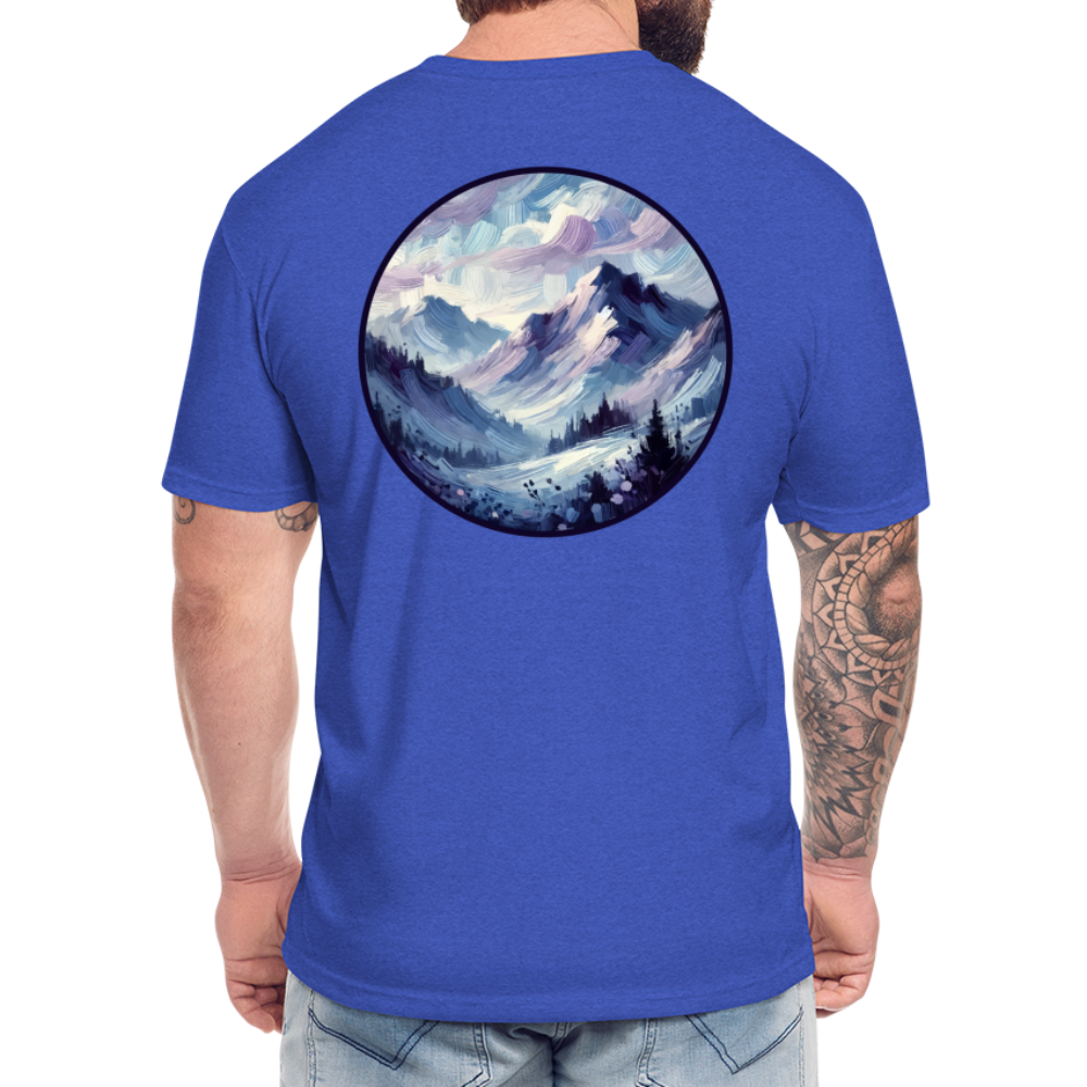 Lavender Blue Mountain Range Graphic Unisex Fitted Cotton/Poly T-Shirt with Logo - heather royal