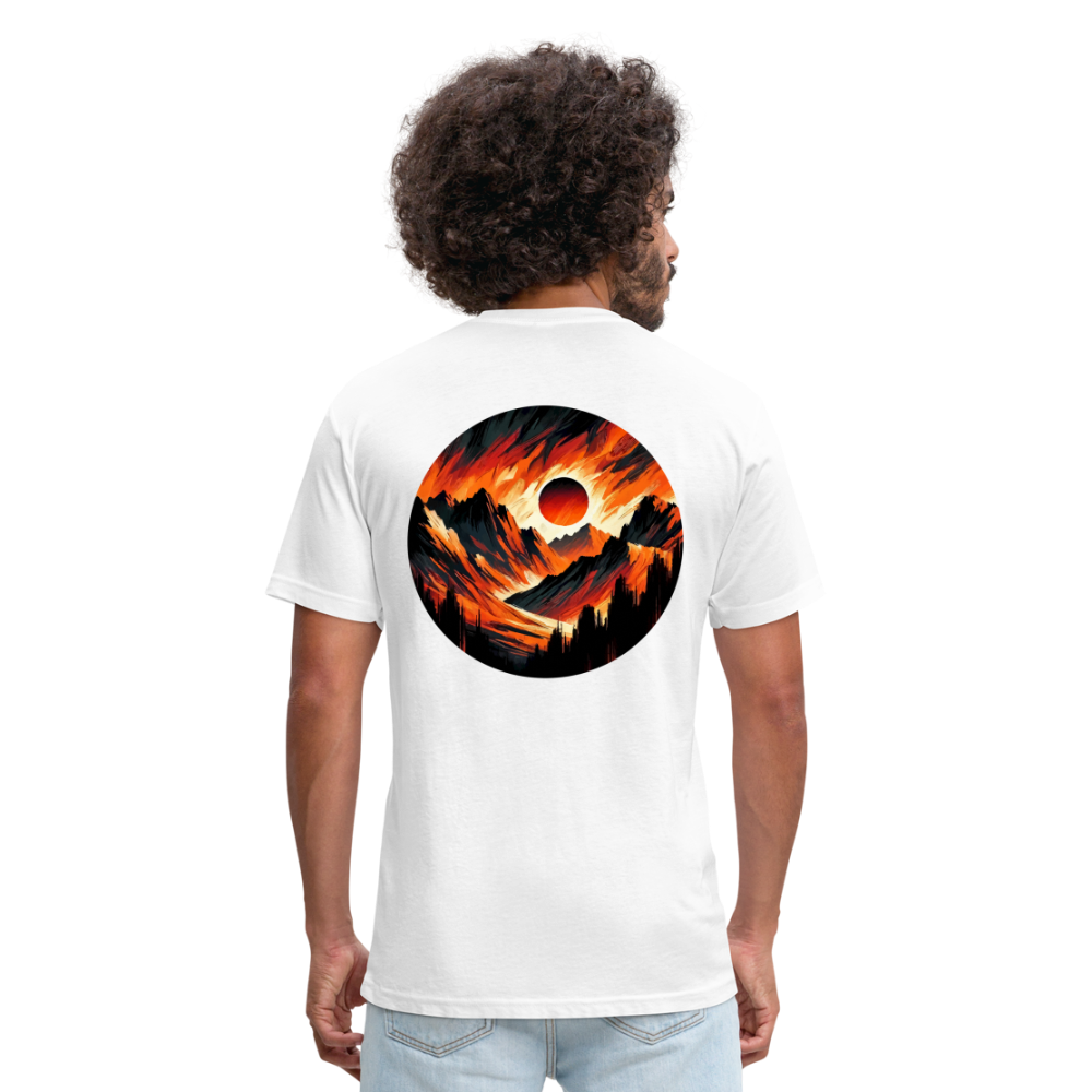 Orange and Black Mountain Range Graphic Unisex Fitted Cotton/Poly T-Shirt with Logo - white