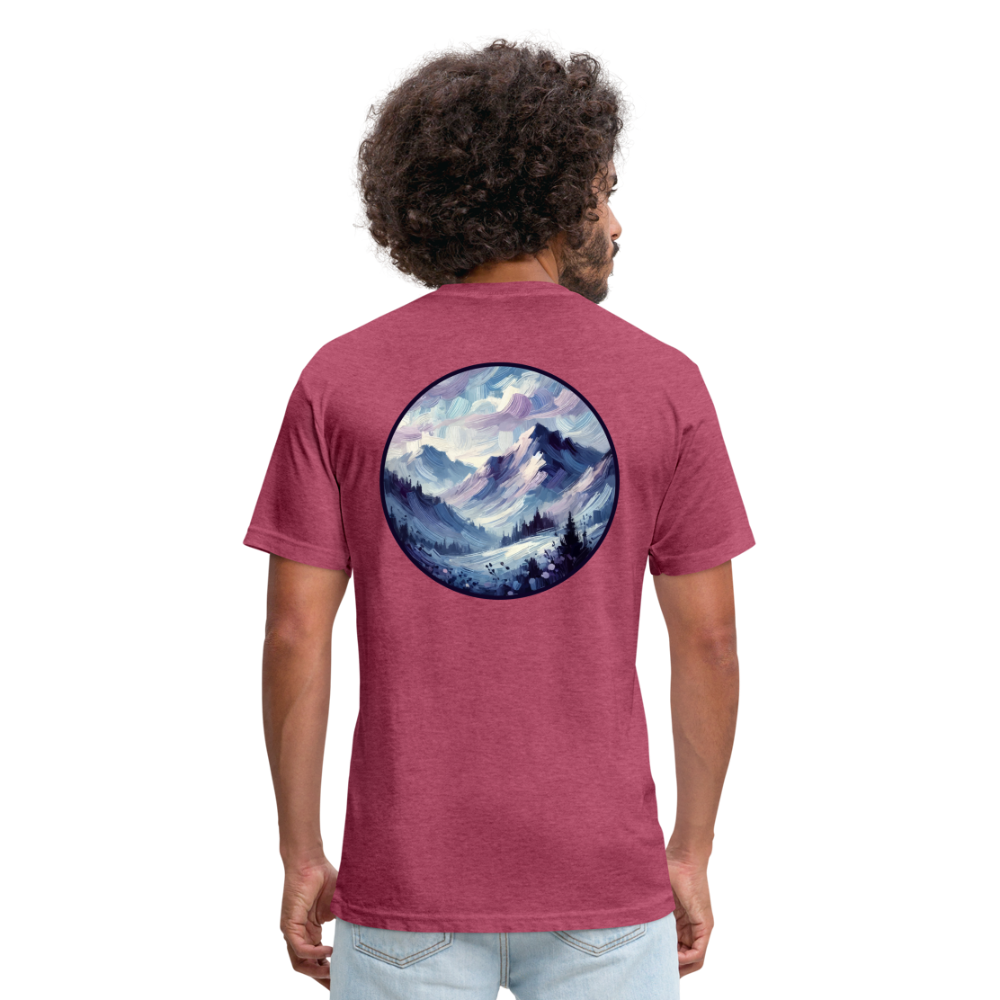 Lavender Blue Mountain Range Graphic Unisex Fitted Cotton/Poly T-Shirt with Logo - heather burgundy