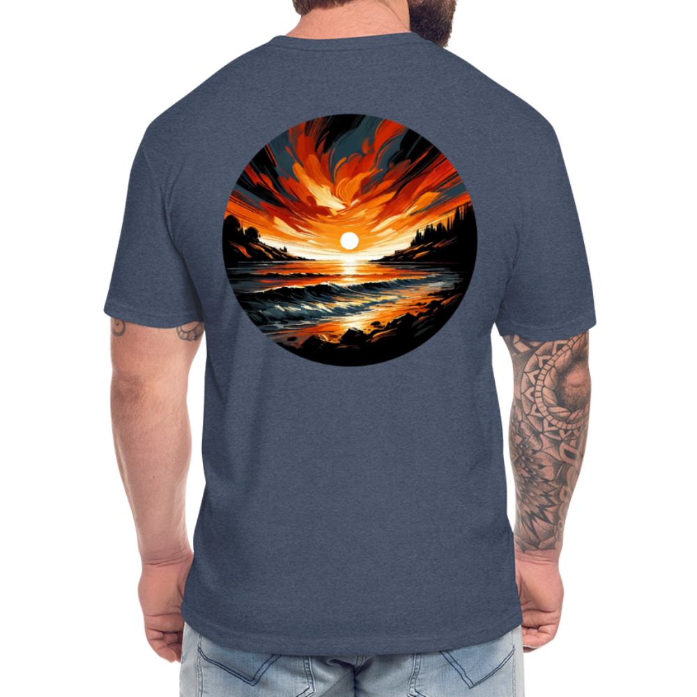 Beach Sunset Graphic Unisex Fitted Cotton/Poly T-Shirt with Logo - heather navy