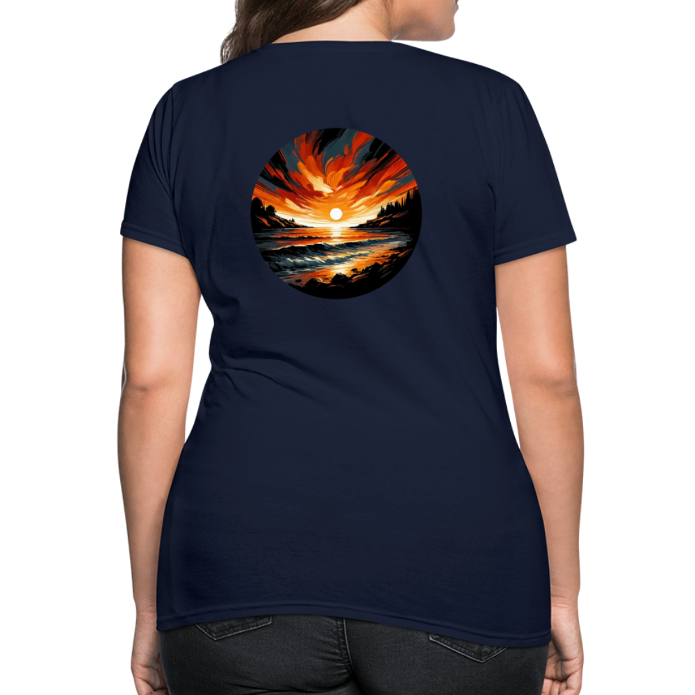 Women's Beach Sunset Graphic T-Shirt with Logo - navy